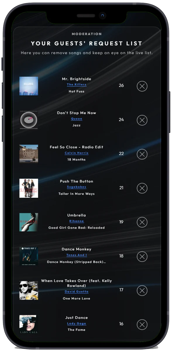 DJfy App: DJ-Bereich: Wünsche verwalten