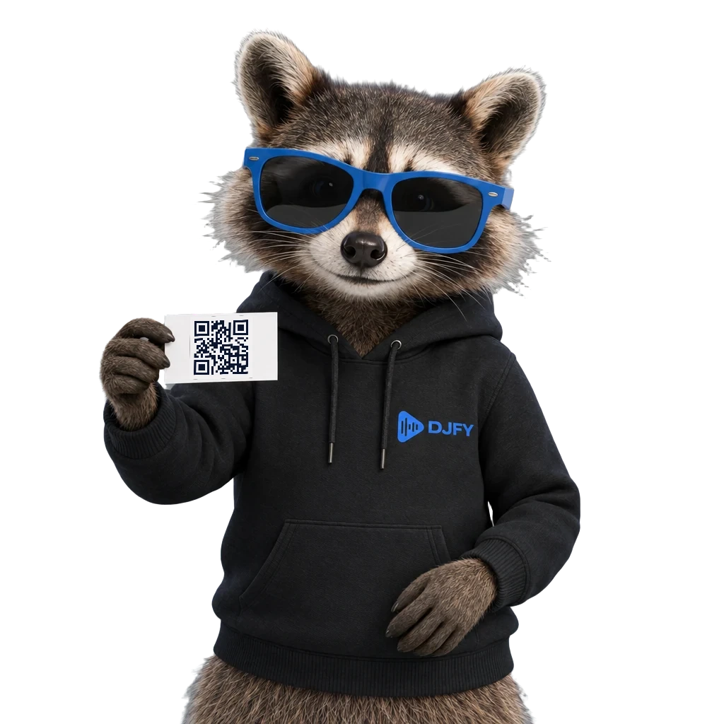 Wolfgang hält eine Karte mit dem QR-Code zur Party in die Kamera